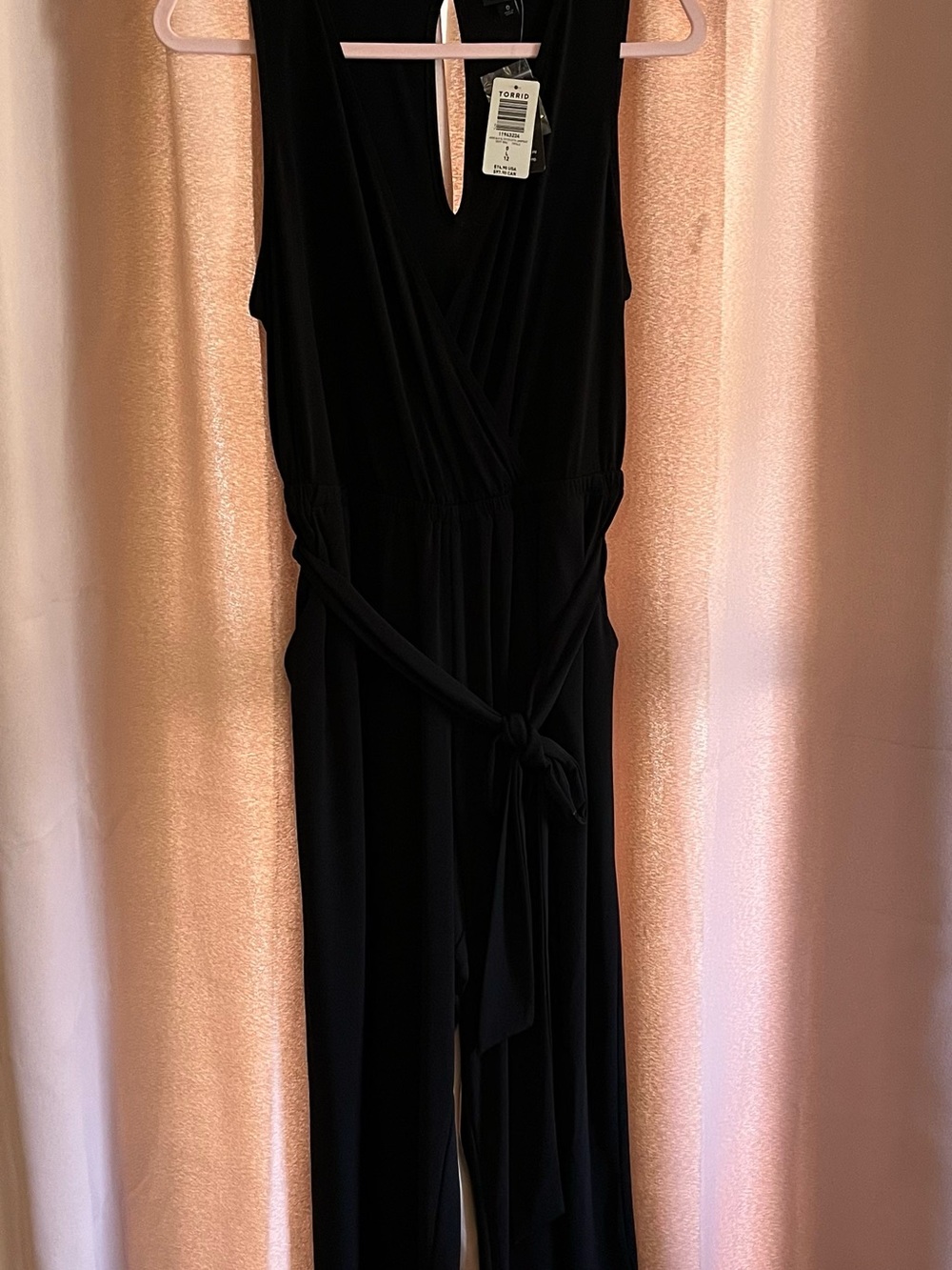 torrid Black Sleeveless V-Neck Culotte Jumpsuit with Tie Waist